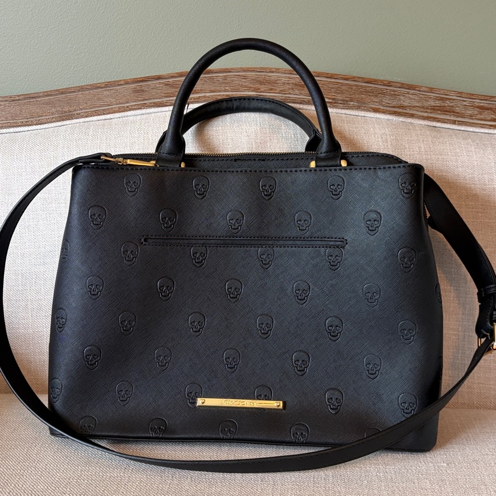 Betsey Johnson Black Embossed Skull Satchel - Picture 13 of 13